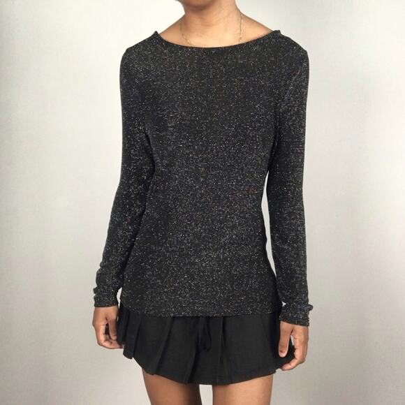 Michael Kors Sparkly Long Sleeve Cowl Back Black Blouse Top Metallic Size Medium - Picture 14 of 16